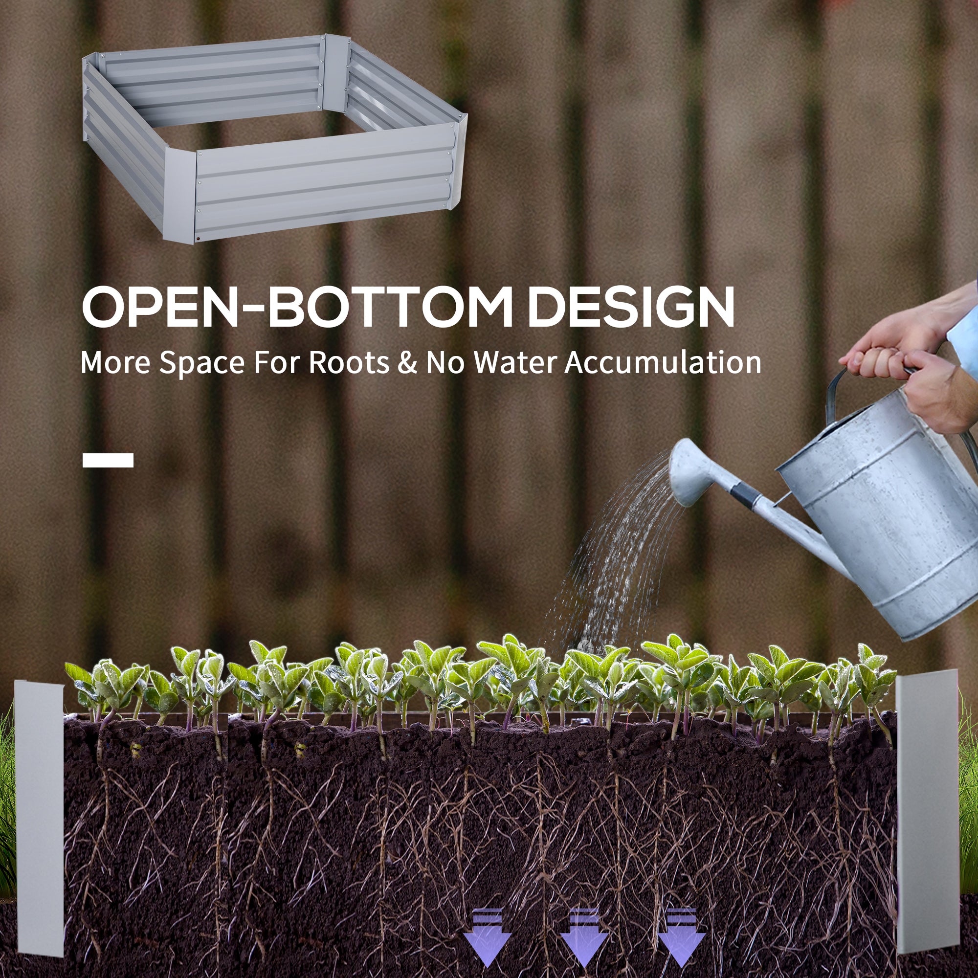 Raised Garden Bed, Elevated Galvanised Planter Box for Flowers, Herbs, Set of 2, Grey