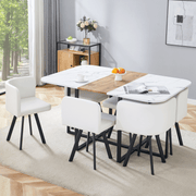 Dining Table Set Extendable Folding Table Chairs 4-6 Person White and Black
