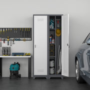 Slim Broom Storage Cabinet with Shelves, Hanging Rod & Locking Door - Metal