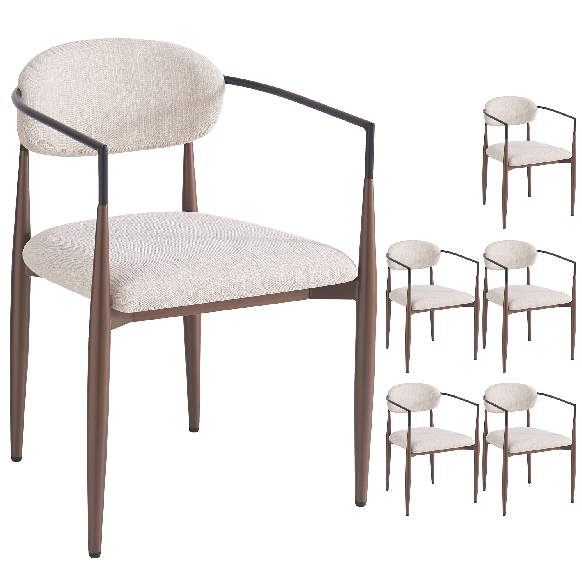 Dining Chair Set (6 Pieces), Ergonomic Modern Luxury Adjustable, High-Quality Linen Fabric