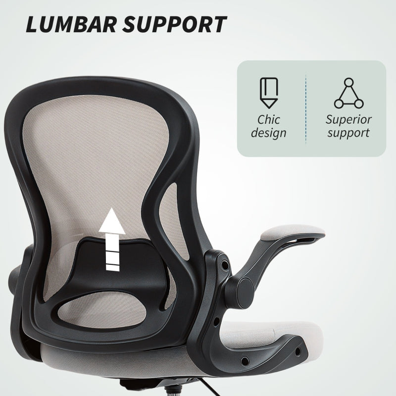 Adjustable Standing Desk Chair, Mesh Flip-up Armrests Lumbar Support Footrest Ring, Grey