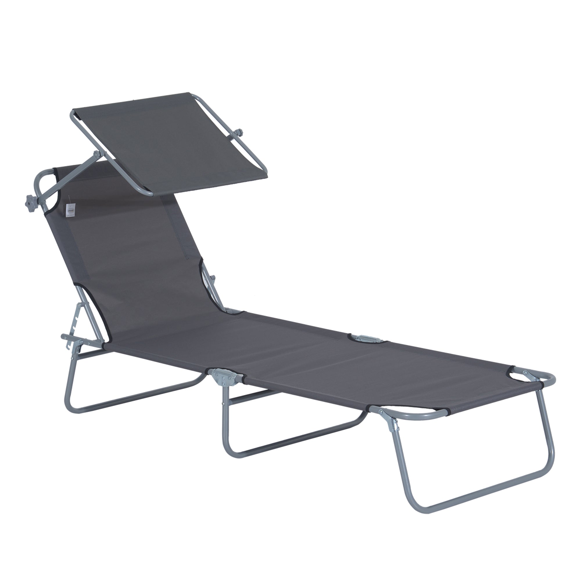Folding Sun Lounger Deck Chair with Sunshade 187x58x36 cm, Grey