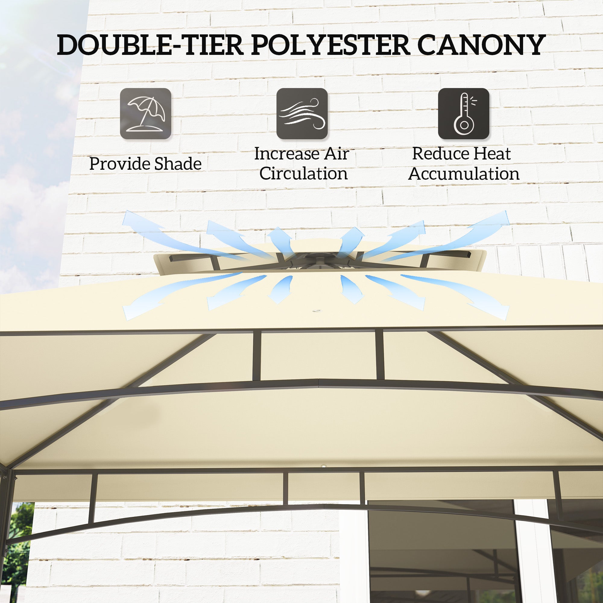 8' x 5' Grill Gazebo, Double Tier, 2 Shelves, Storage Baskets, Beige