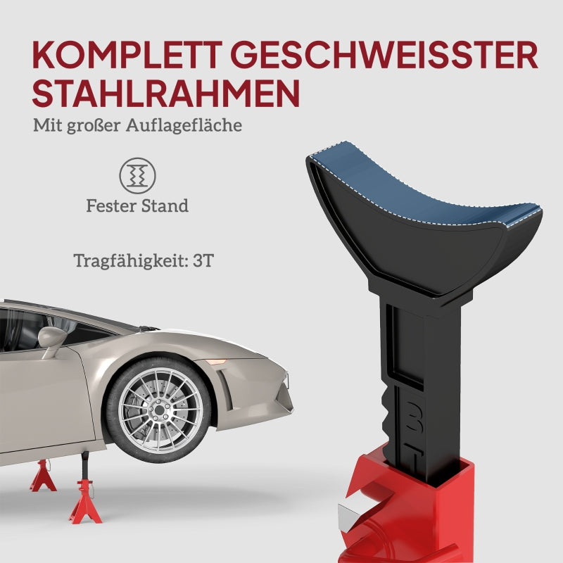 Jack Stand 3 Ton, 2 Pieces, Adjustable, Red