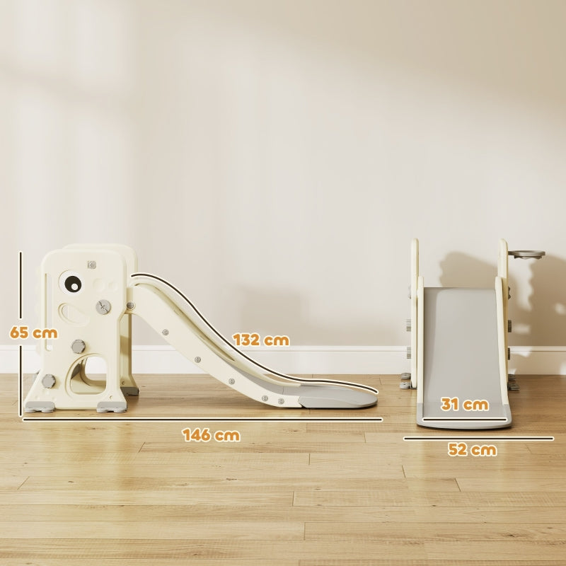 AIYAPLAY 3-in-1 Kids Slide with Climbing Frame, Basketball Hoop and Ball, Foldable Indoor Toddler Slide