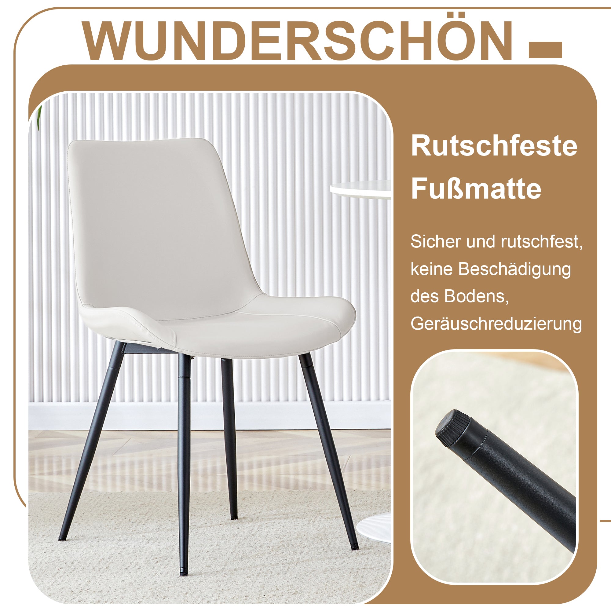 Modern Minimalist Round Table Set, 4 White Armchairs, Integrated Storage, 100cm Diameter, Brown Wood/White PU