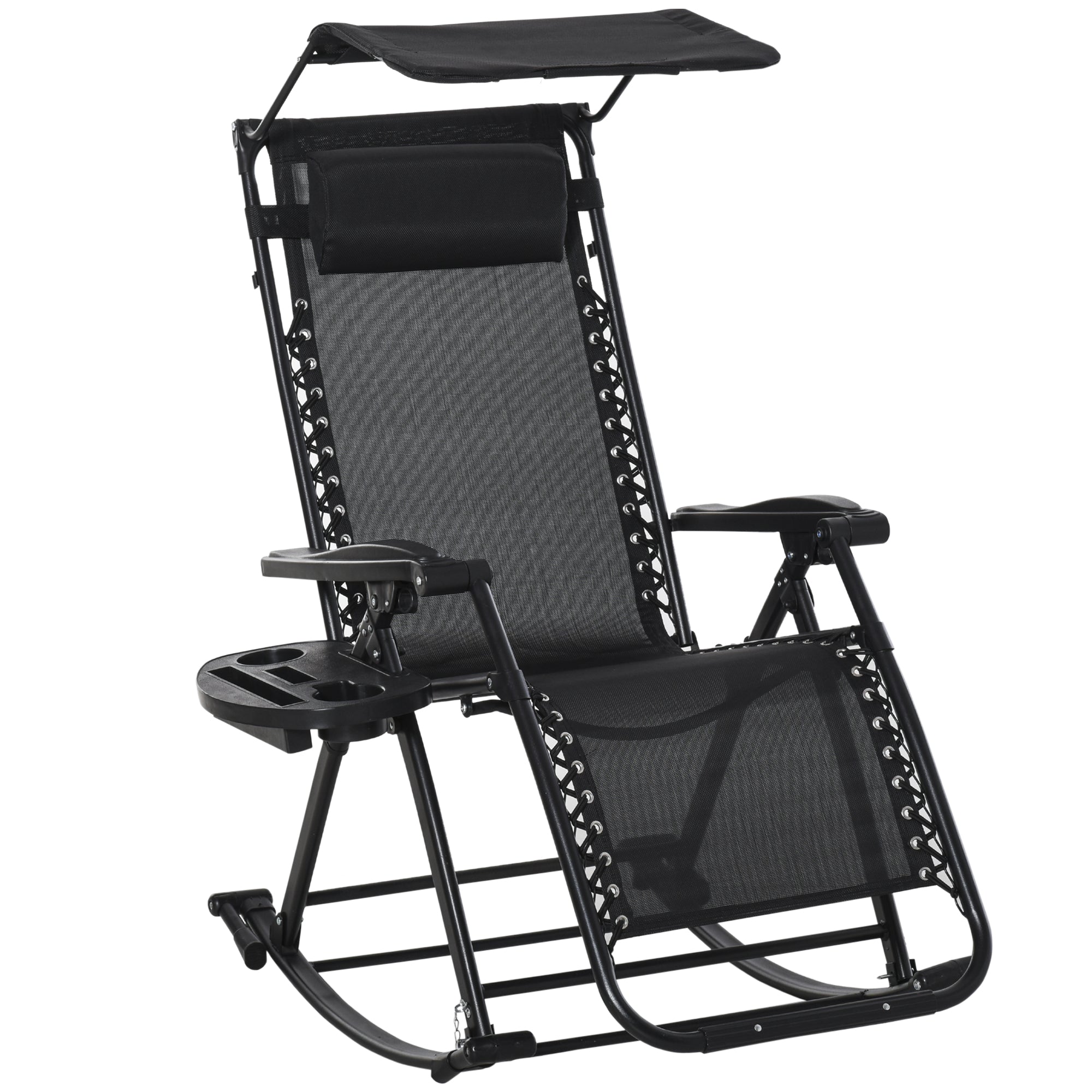 Garden Rocking Chair Folding Recliner Zero-Gravity Adjustable Sun Lounger, Black