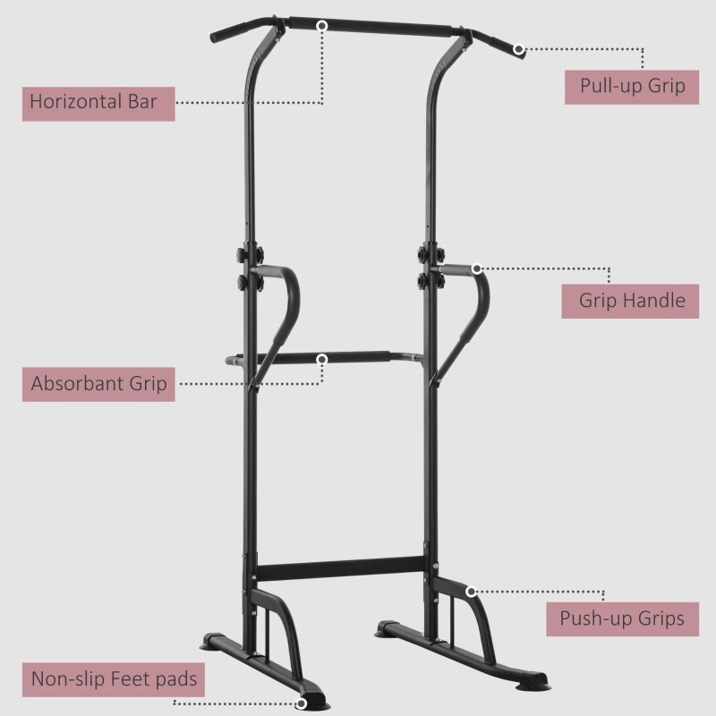Power Tower Dip Station Pull Up Bar, Adjustable Height Home Gym, Multi-Function