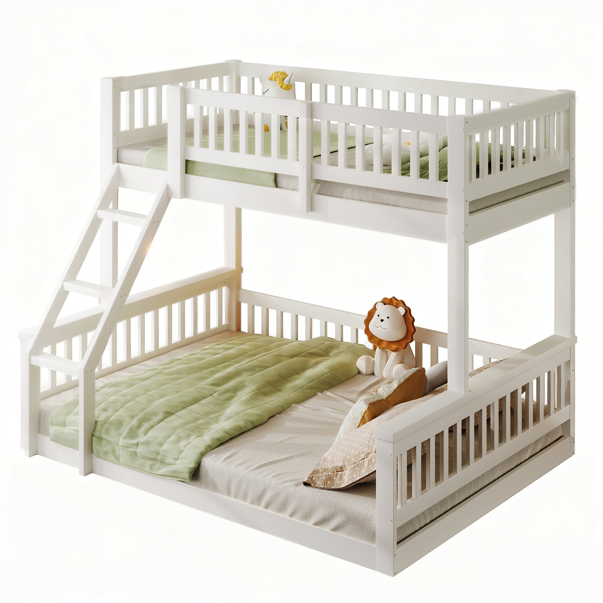 Bunk Bed 90x200cm/140x200cm with Ladder & Rail, White