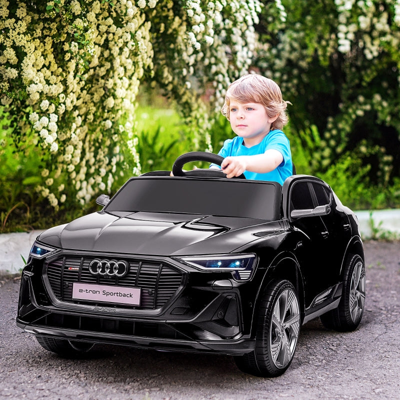 Audi E-tron Licensed 12V Electric Car with Parental Remote, Music, Lights, Suspension Wheels, Black