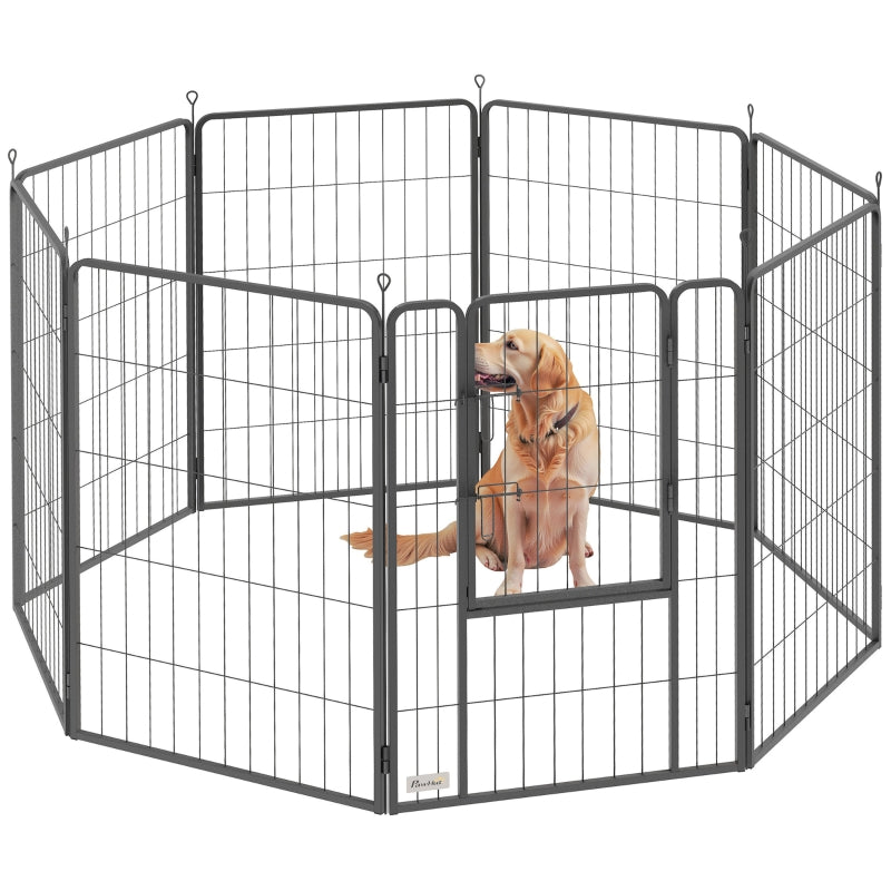 Eight-Panel Dog Playpen with Door, Large, 100cm Tall, Black