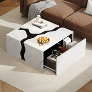 Living Room Coffee Table 70x70x31cm Cube Design Drawer Storage Marble Veneer