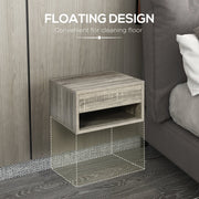 Set of Two Floating Bedside Tables Wall Mounted Nightstands with Drawer and Shelf, Brown Wood-Effect