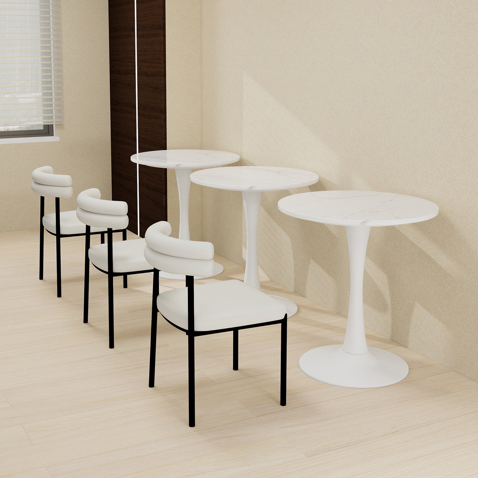 Coffee Table 27.6-inch Round Marble Mid-Century Modern 2-4 Person White Finish