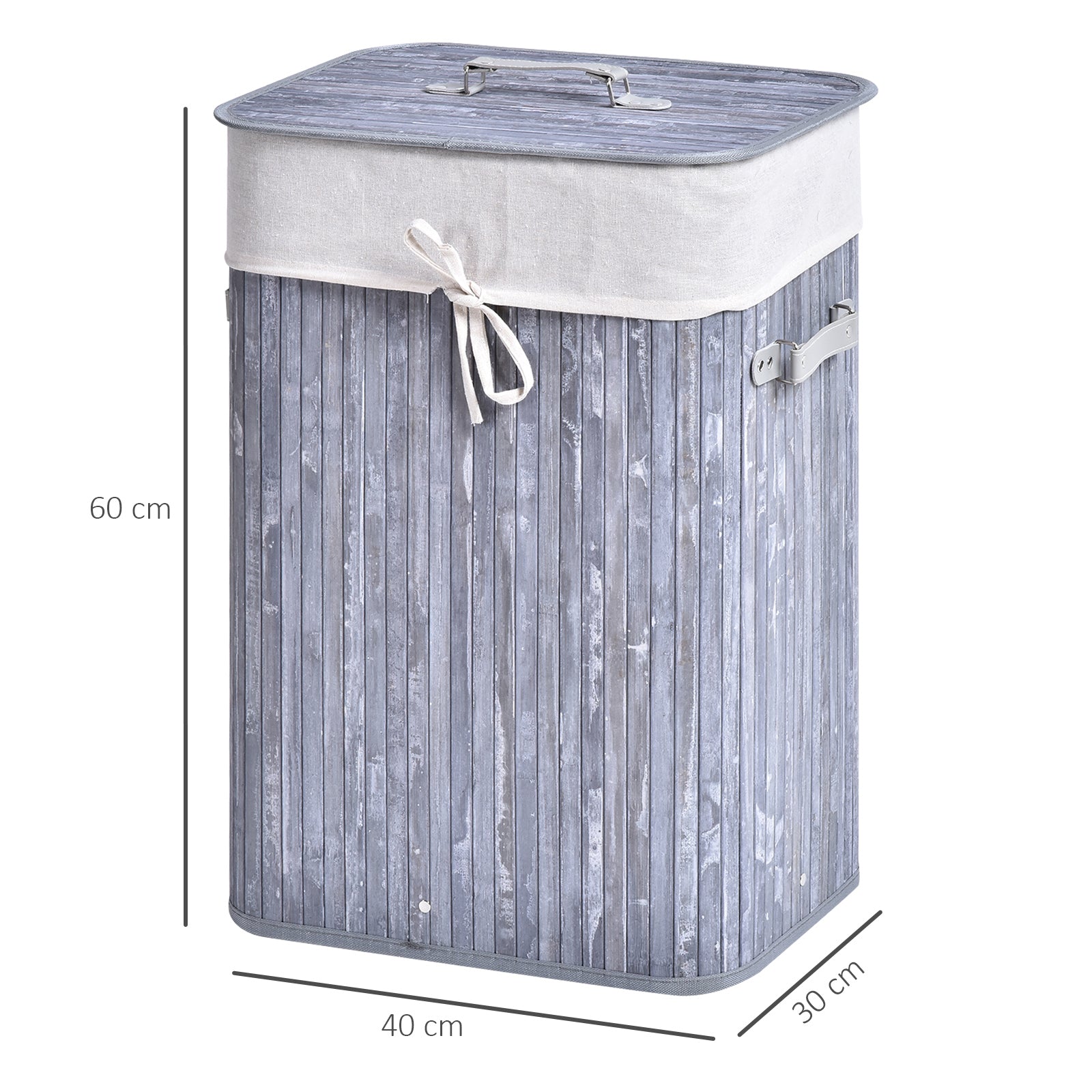 Laundry Basket 72L Foldable with Lid, Bamboo, Grey