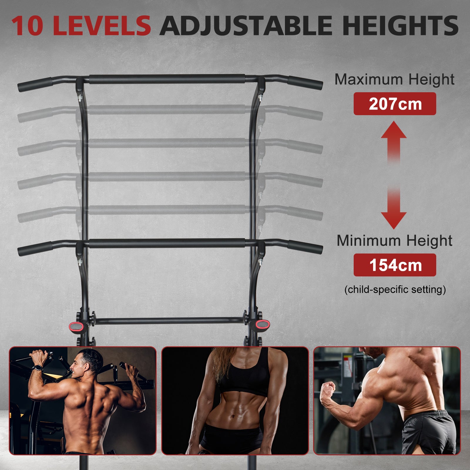 Power Tower, Adjustable Height Multi-Function Dip Stand for Home Gym Strength Training