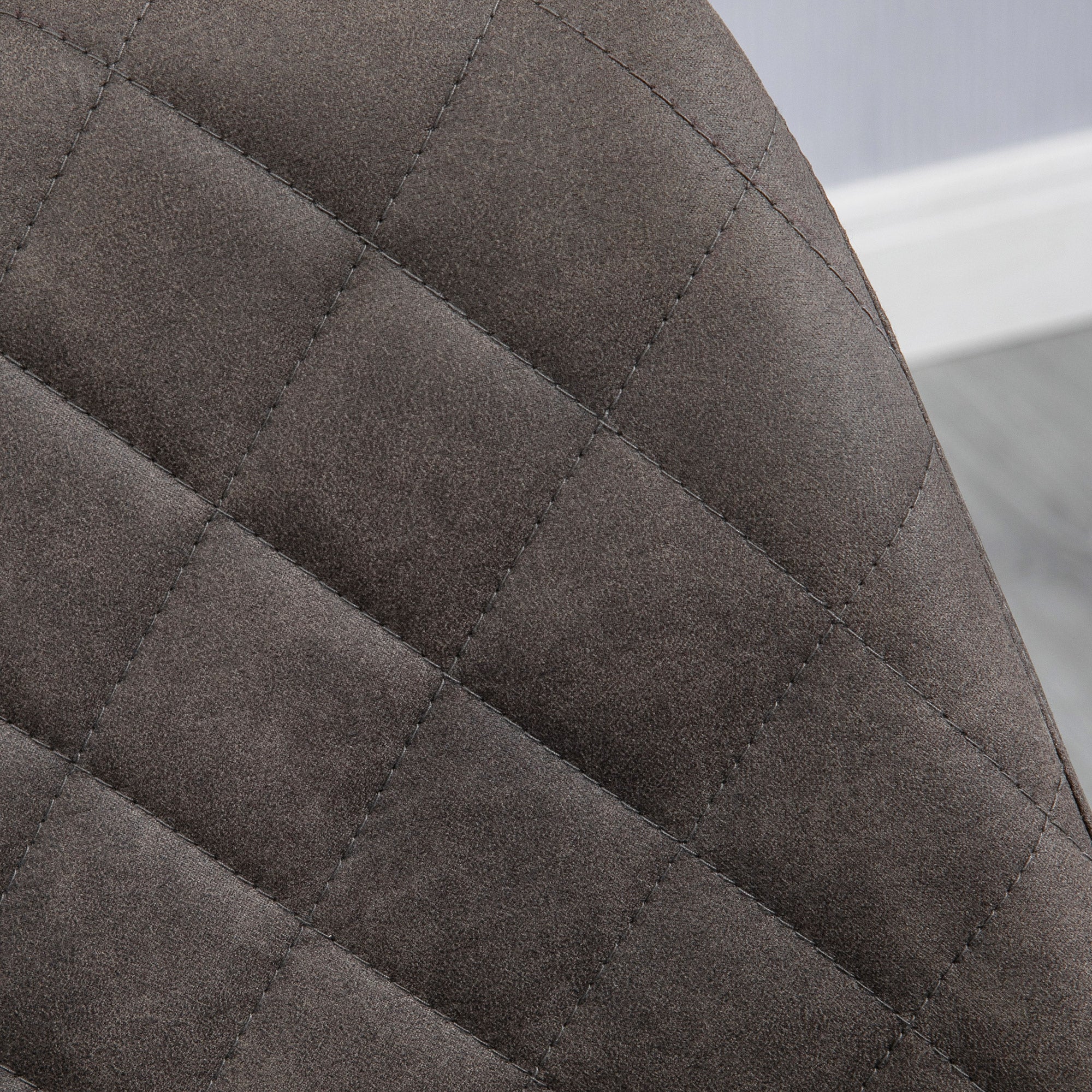 Set Of 2 Bar Stools, Padded Steel Frame Tub Seats, Dark Grey Microfiber Cloth