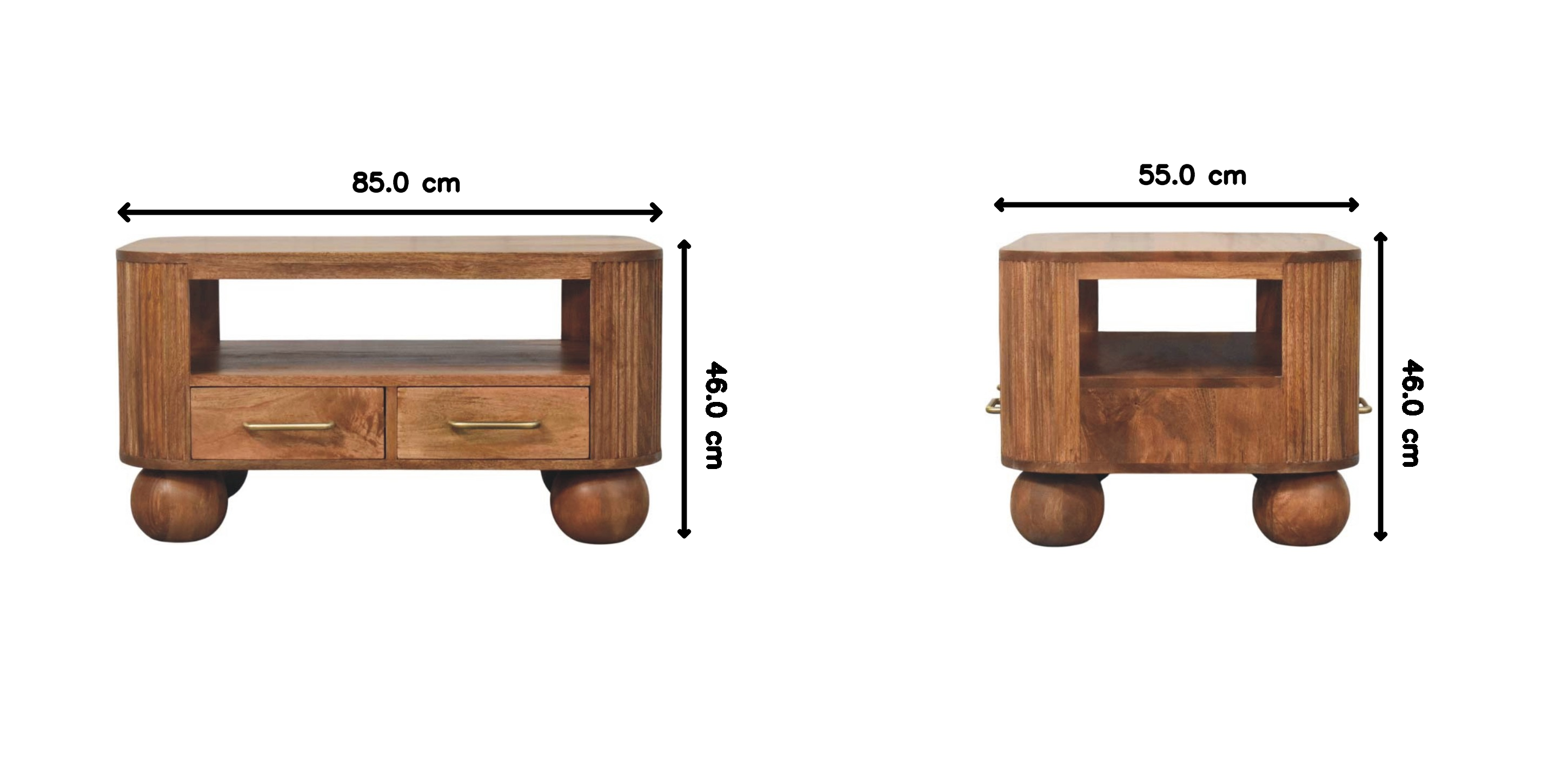 Briarwood Fluted Coffee Table with 2 Drawers, 1 Shelf, Solid Wood Brown