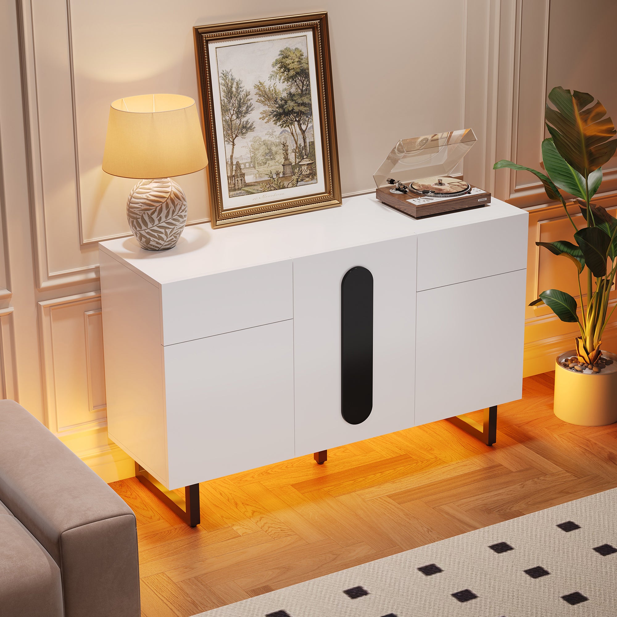 Sideboard 120cm Modern Storage Drawers Doors - White/Black