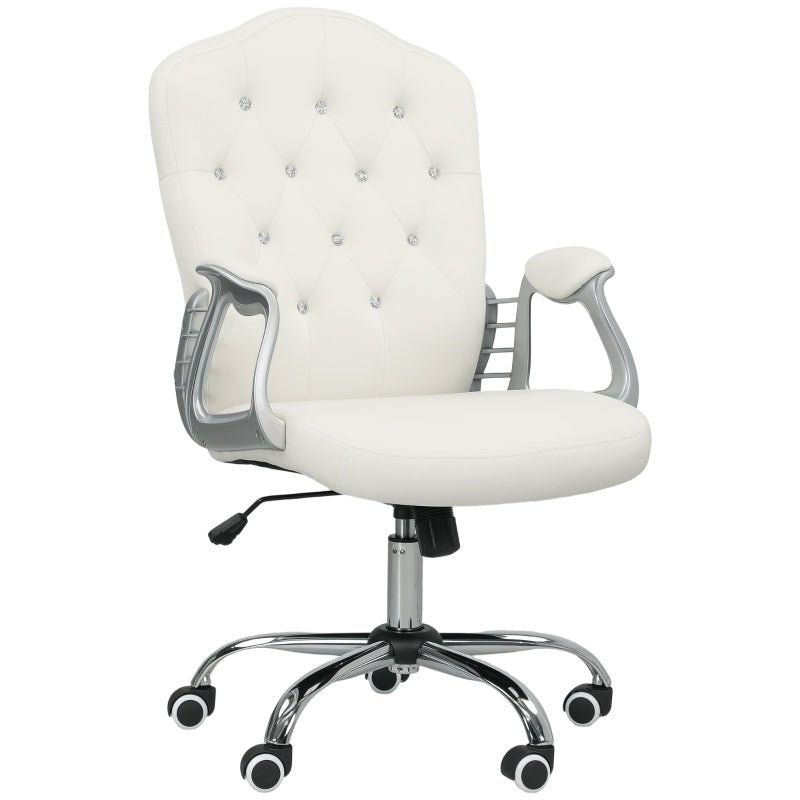 Work Chair with Diamante Back, Velvet-Feel Cream