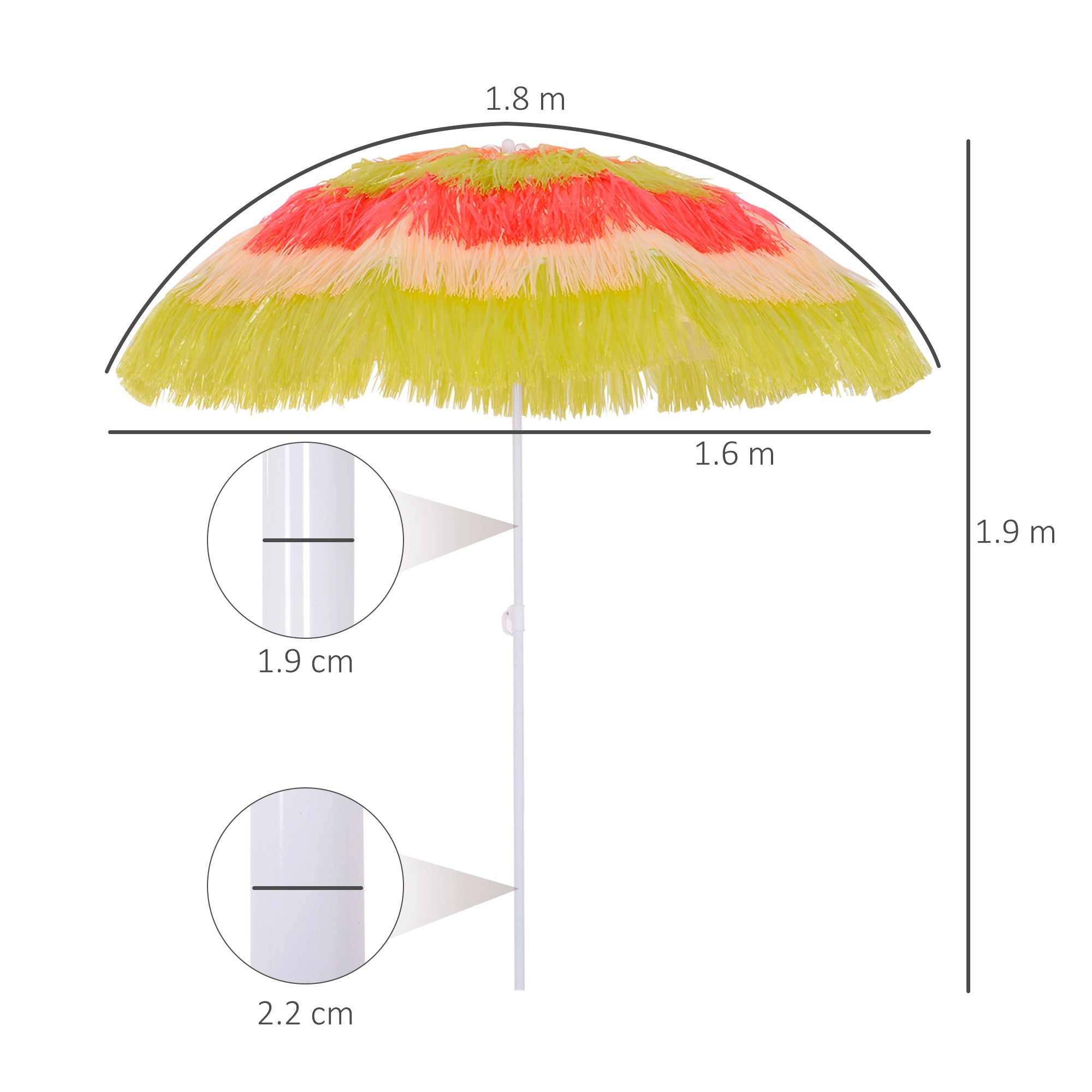 1.6m Garden Hawaii Parasol, Folding Tilting Crank Sun Umbrella, Multicolour