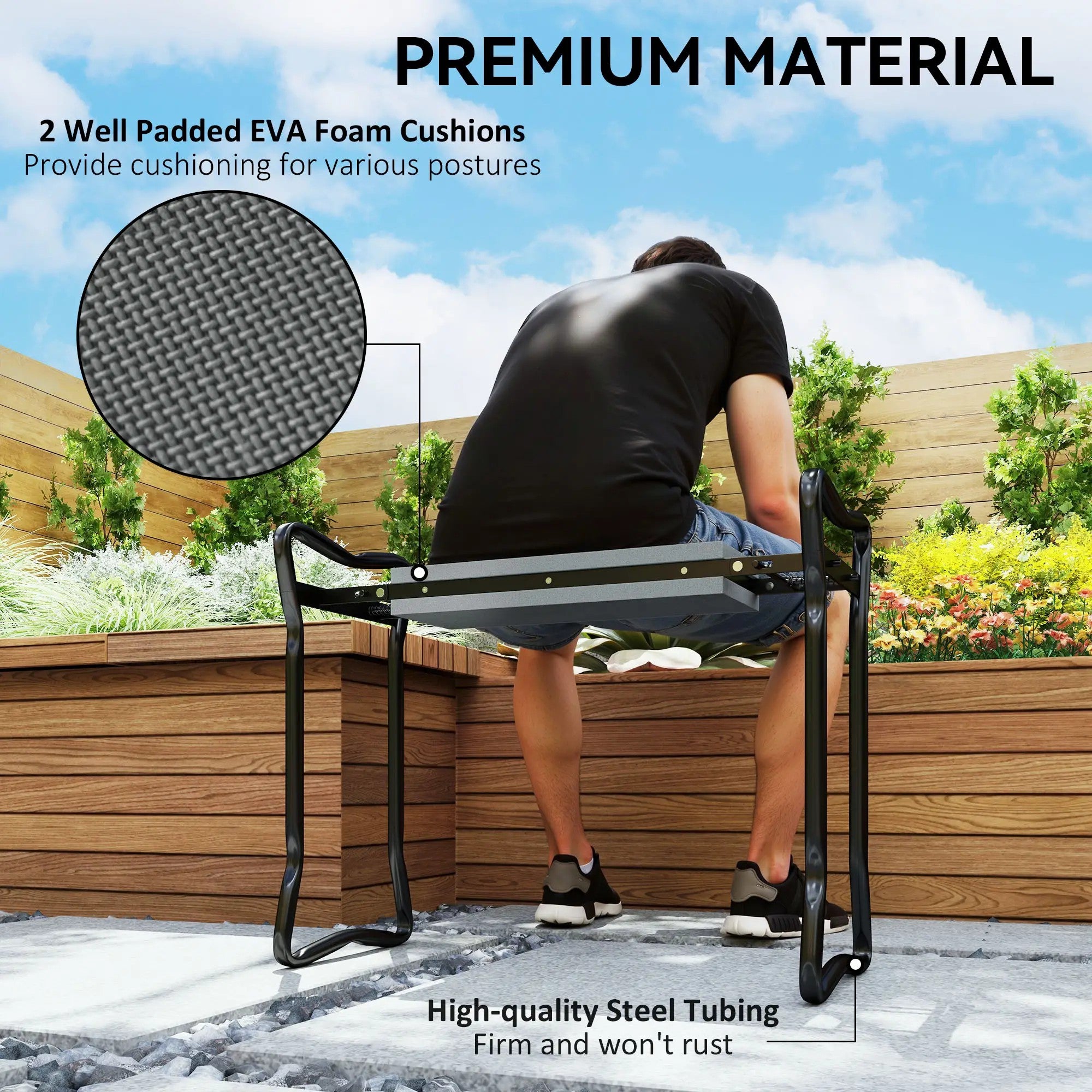 2 In 1 Garden Kneeler Seat, Foldable Knee Protector Bench, Grey