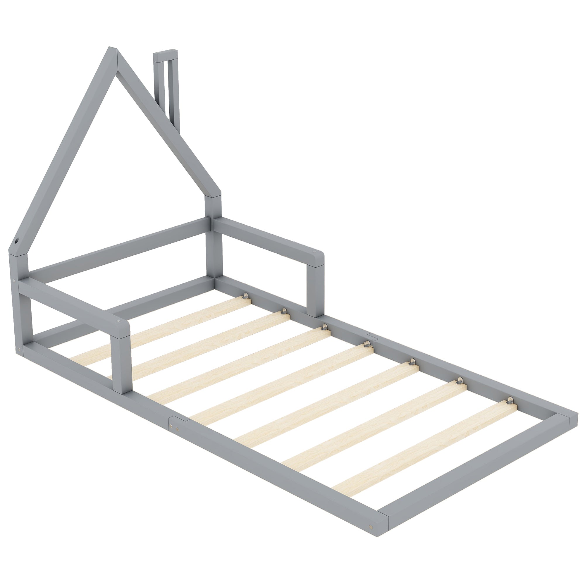 Children's Bed 90x200cm Flat House Shape Solid Pine Grey