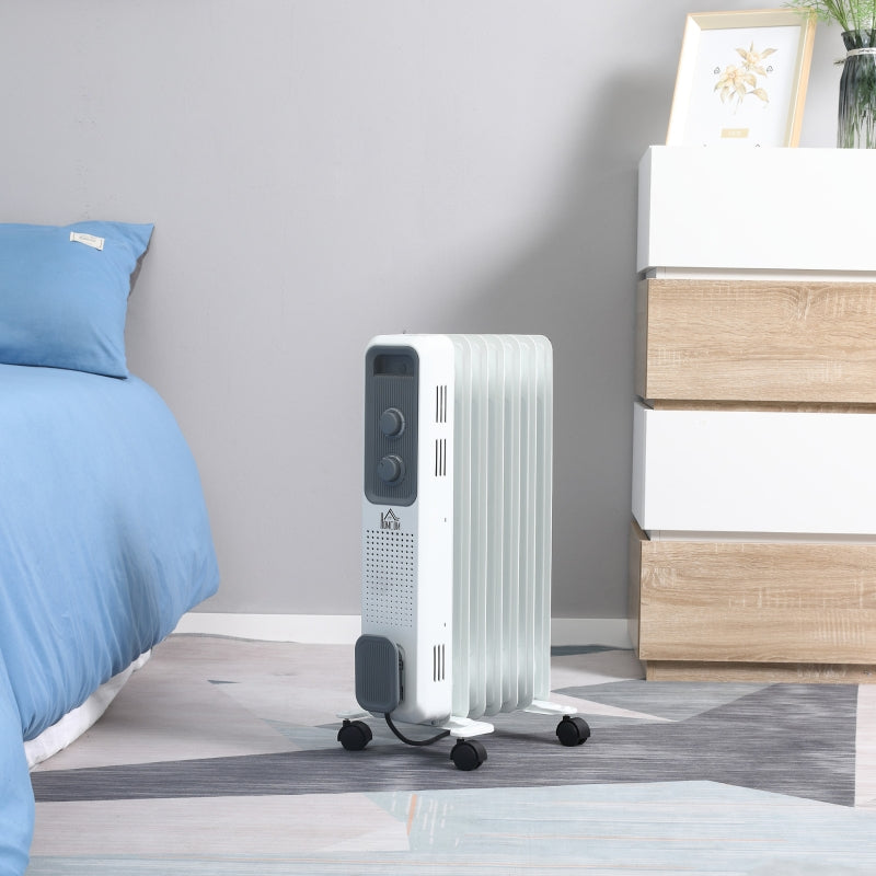 1500W Oil Filled Radiator, 7 Fin Portable Electric Heater, White