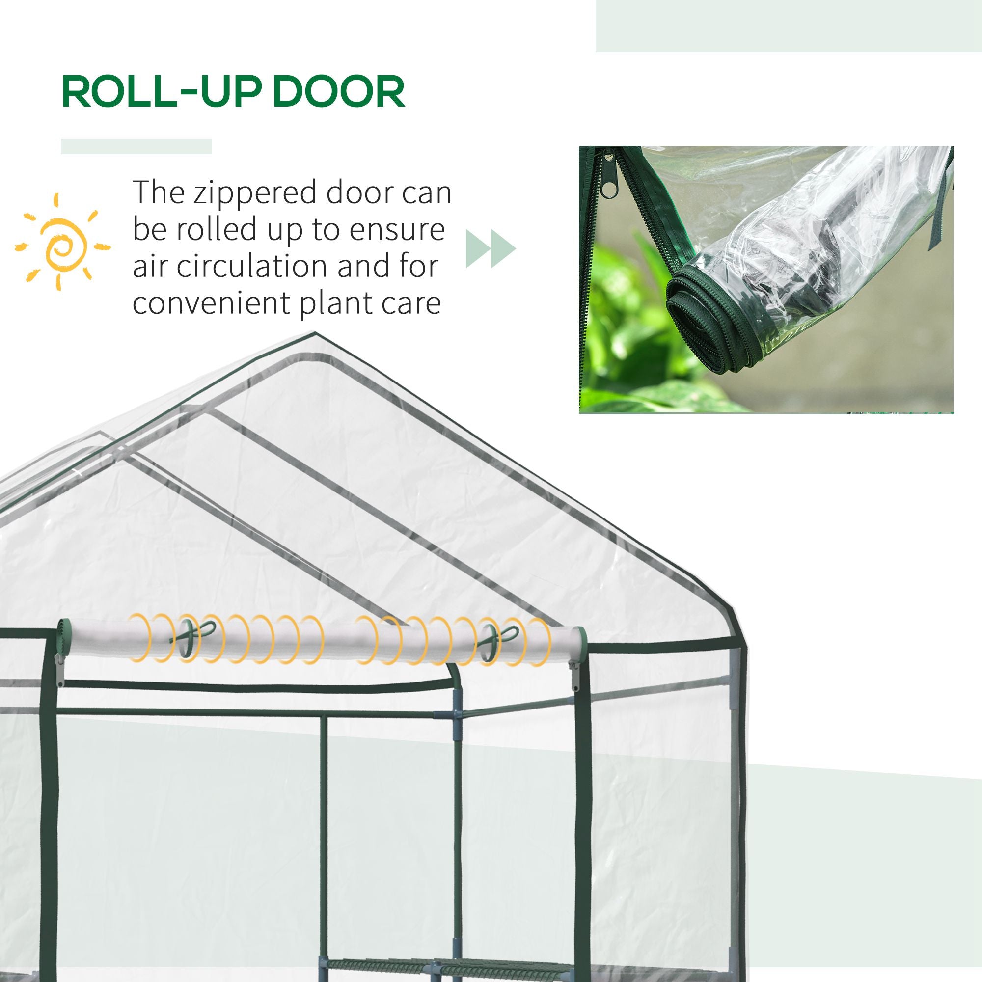 Walk in Greenhouse, 3-Tier 8 Shelves Roll-up Zipped Door, Steel Frame