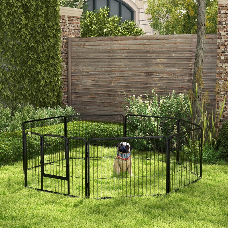 Heavy-Duty Dog Playpen, 8 Panel Pet Exercise Pen, Foldable and Portable, Steel Black