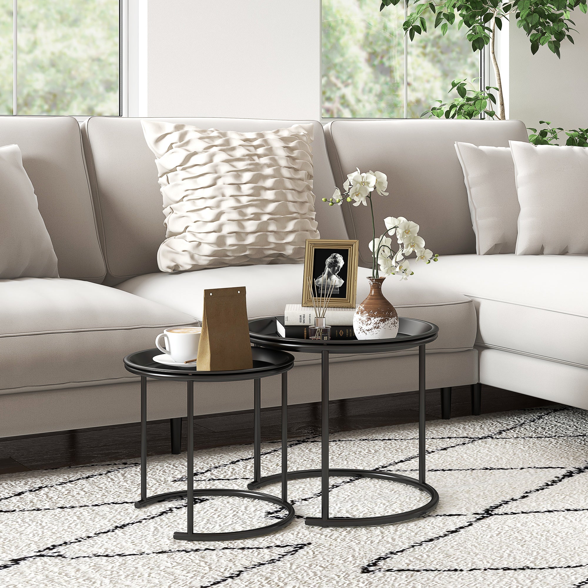 Coffee Tables, Round Stackable, Steel, Black