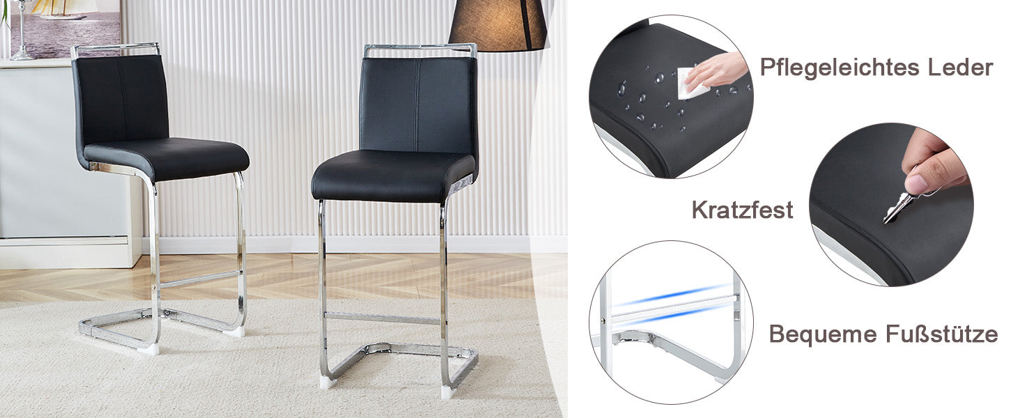 Bar Stools, Nordic Style, Set of 2, Black PU