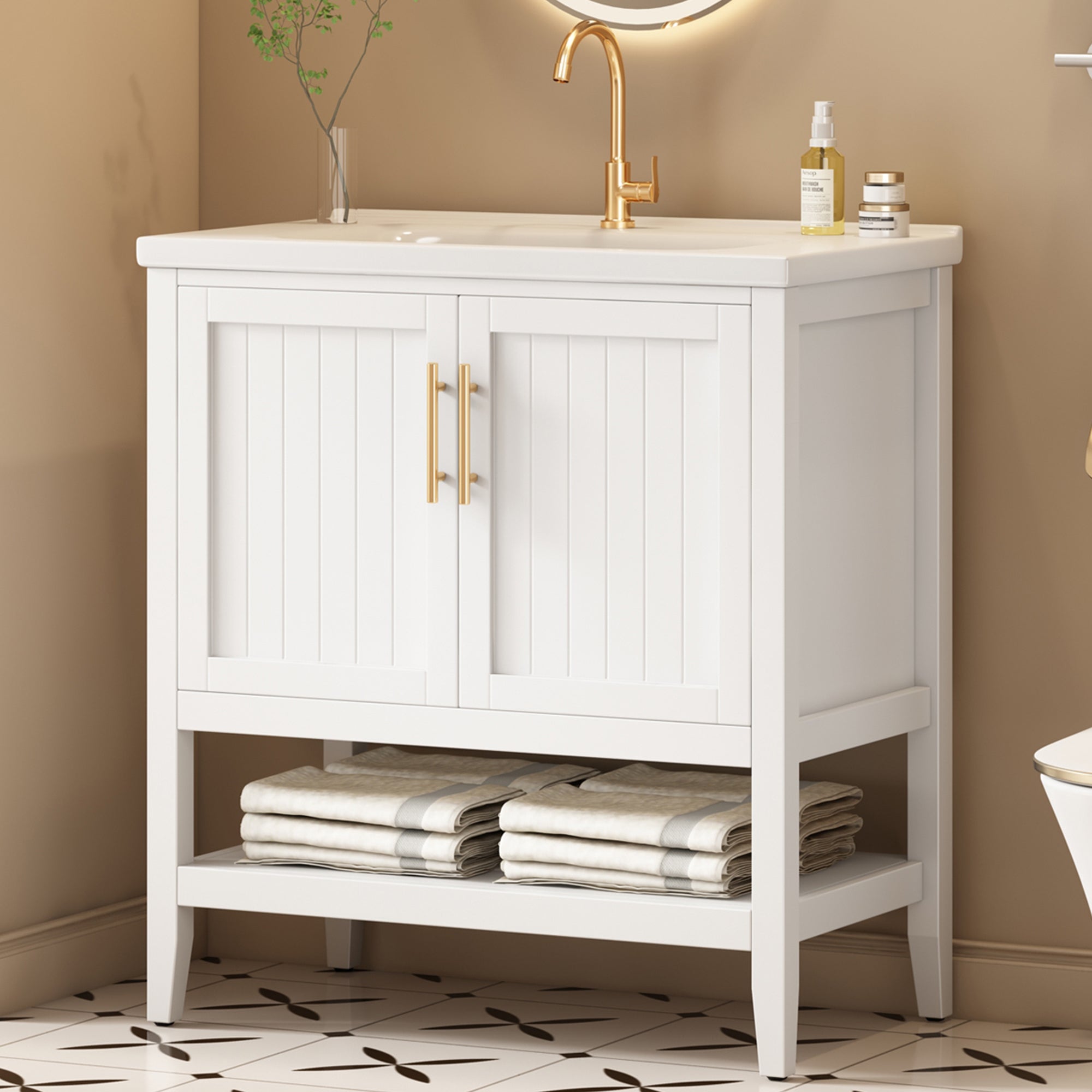 Single Vanity Unit 80cm Ceramic Washbasin - White