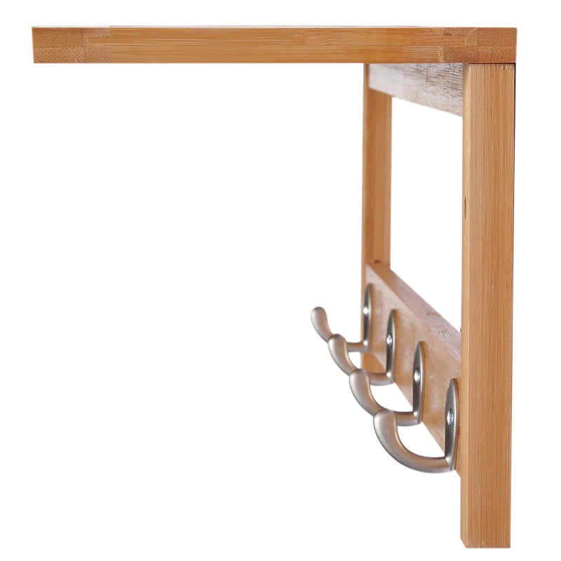 Wall-Mounted Coat Rack with Hooks, Space-Saving, Natural Wood