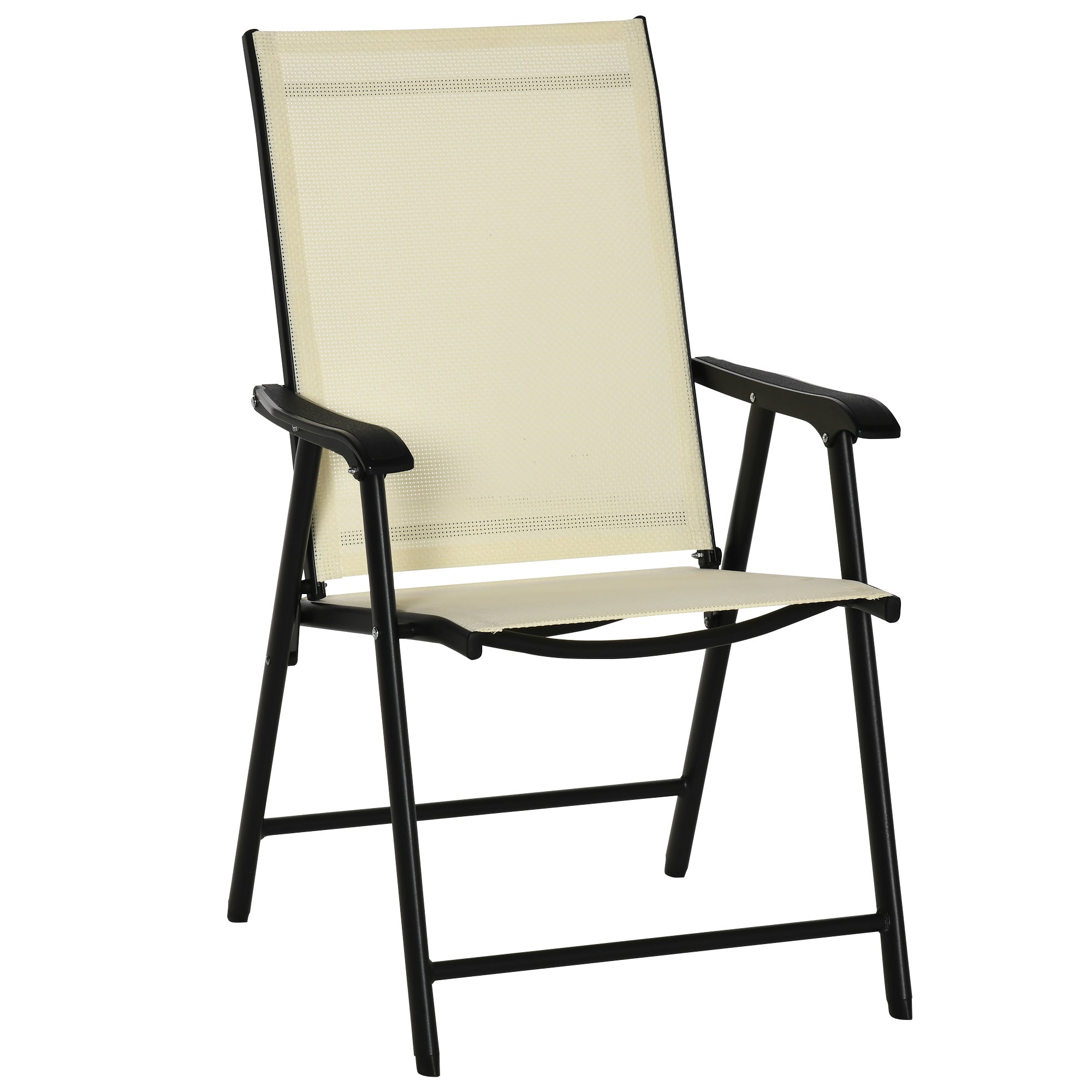 Set of Two Folding Garden Chairs, Portable Outdoor Seating, Beige