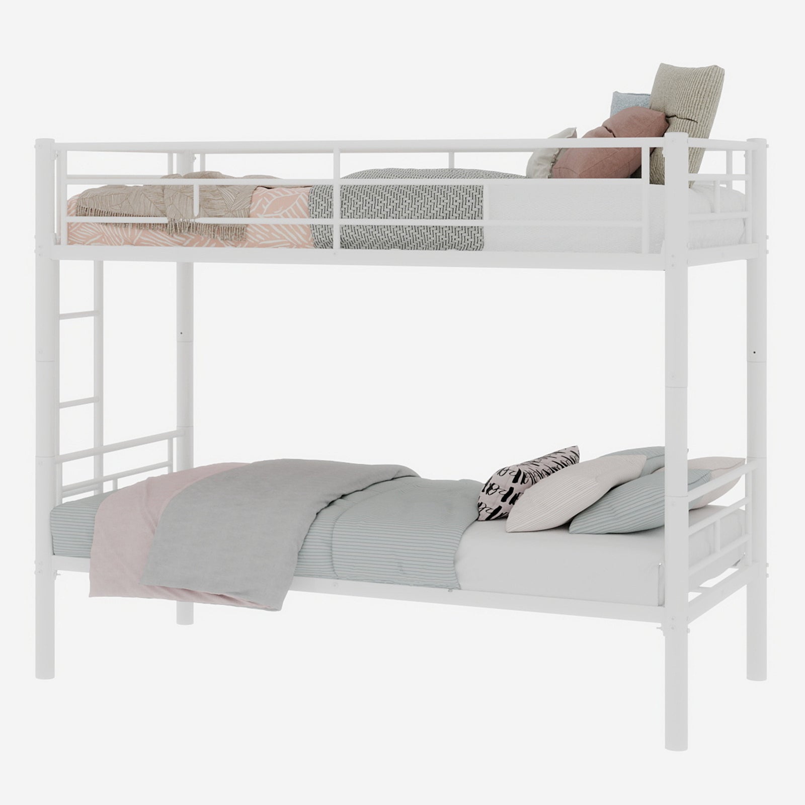 Twin over Twin Bunk Bed Convertible 2 Beds with Ladders & Railings, Metal