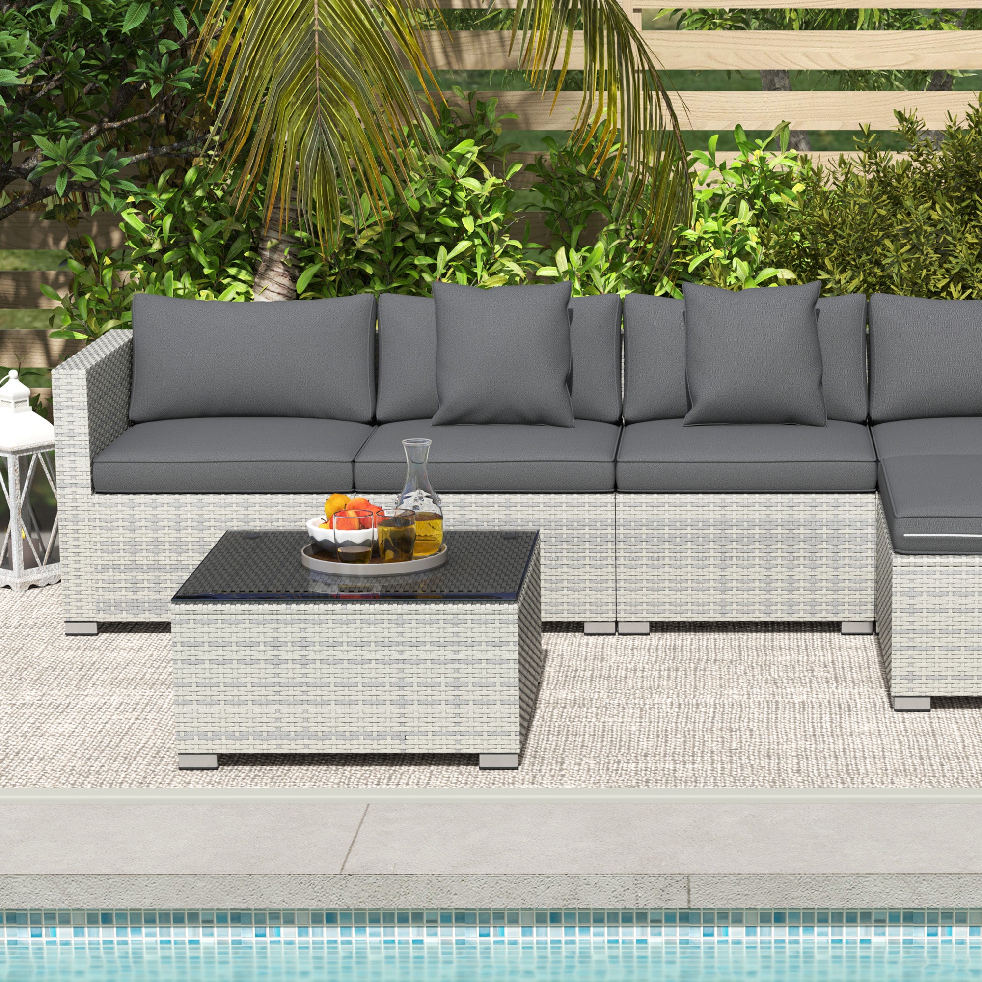 6 Piece Corner Sofa Set, Modular Garden Furniture, Mixed Grey Rattan
