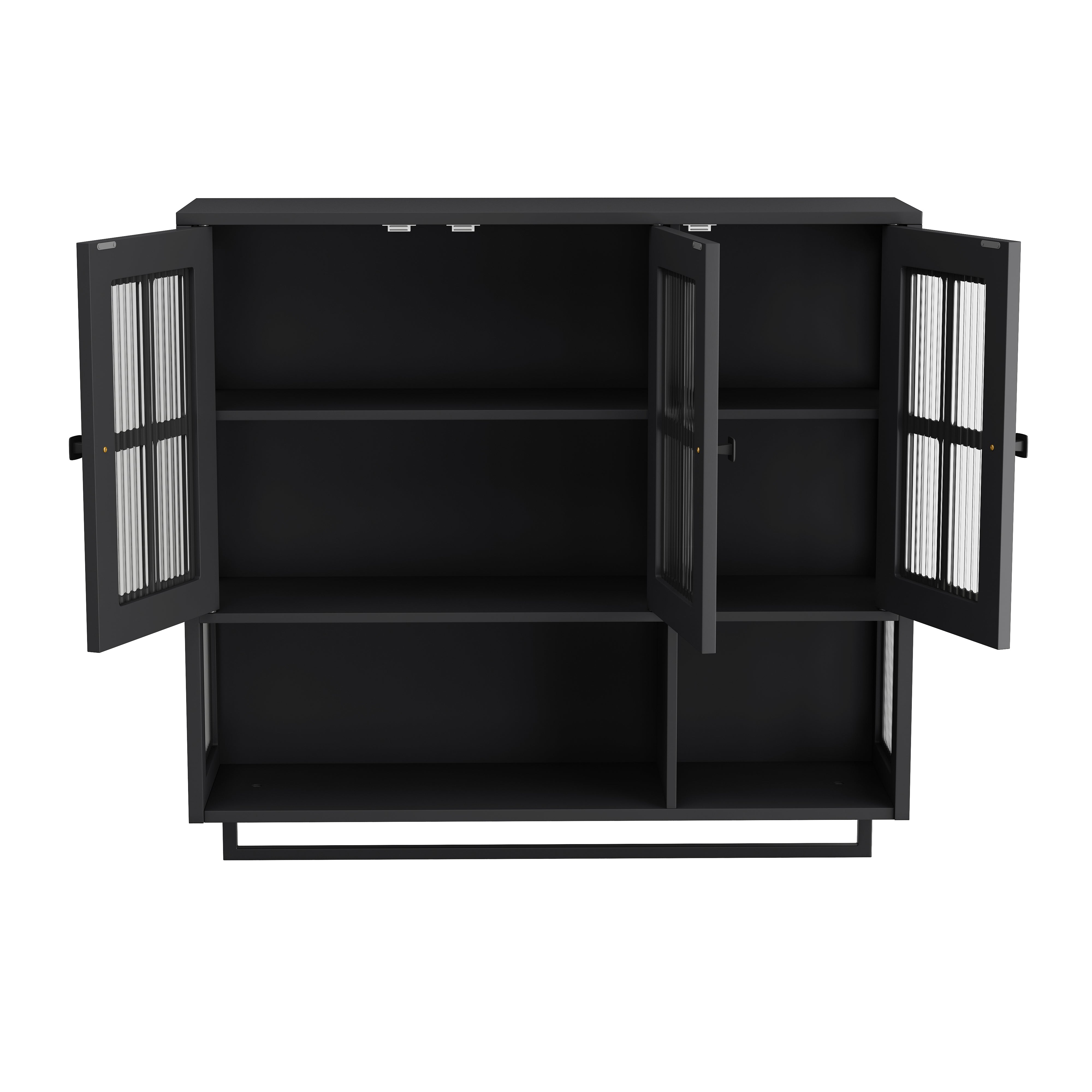 Bathroom Wall Cabinet 3-Door Wooden Glass Door Towel Bar, Black