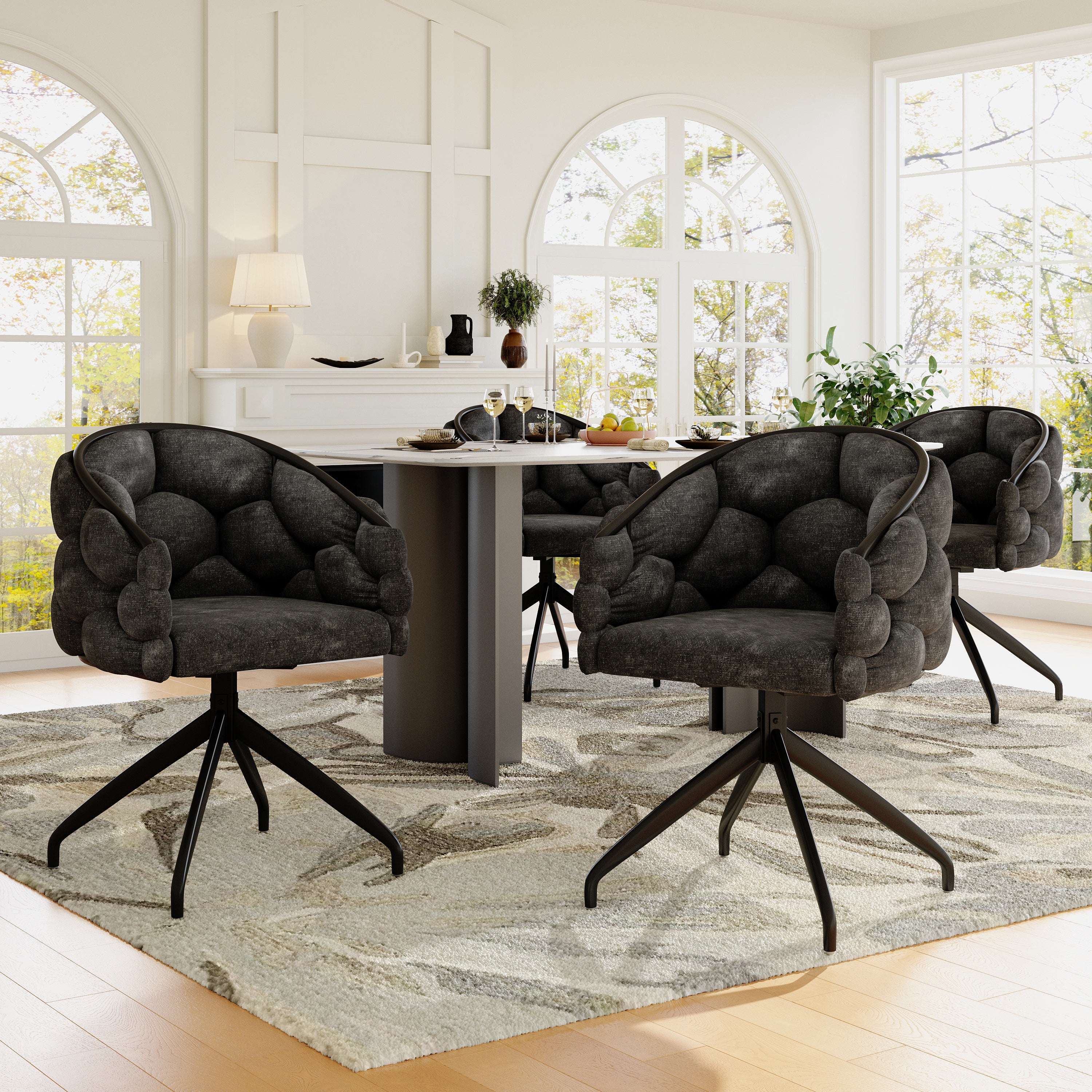 Chairs, 4-Piece Swivel 360° Rotatable Ergonomic, Luxury Gray Velvet