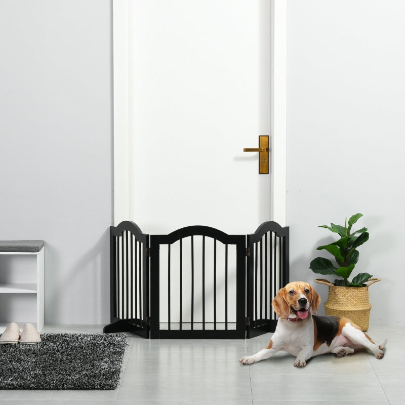 Freestanding Pet Gate, Wooden Foldable Safety Barrier, Black