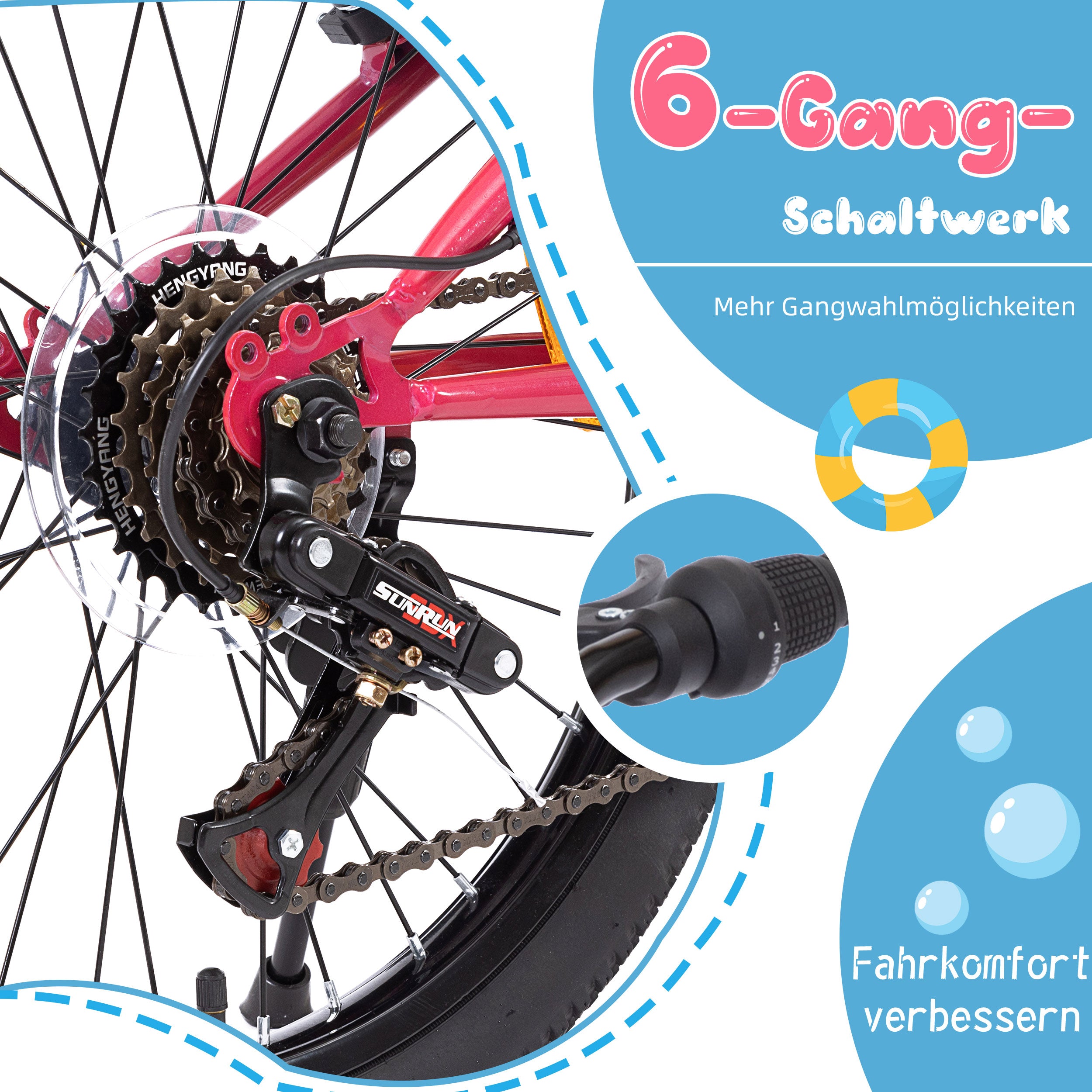 20-inch Children's Mountain Bike with 6-Speed Derailleur and V-Brakes, For Boys and Girls