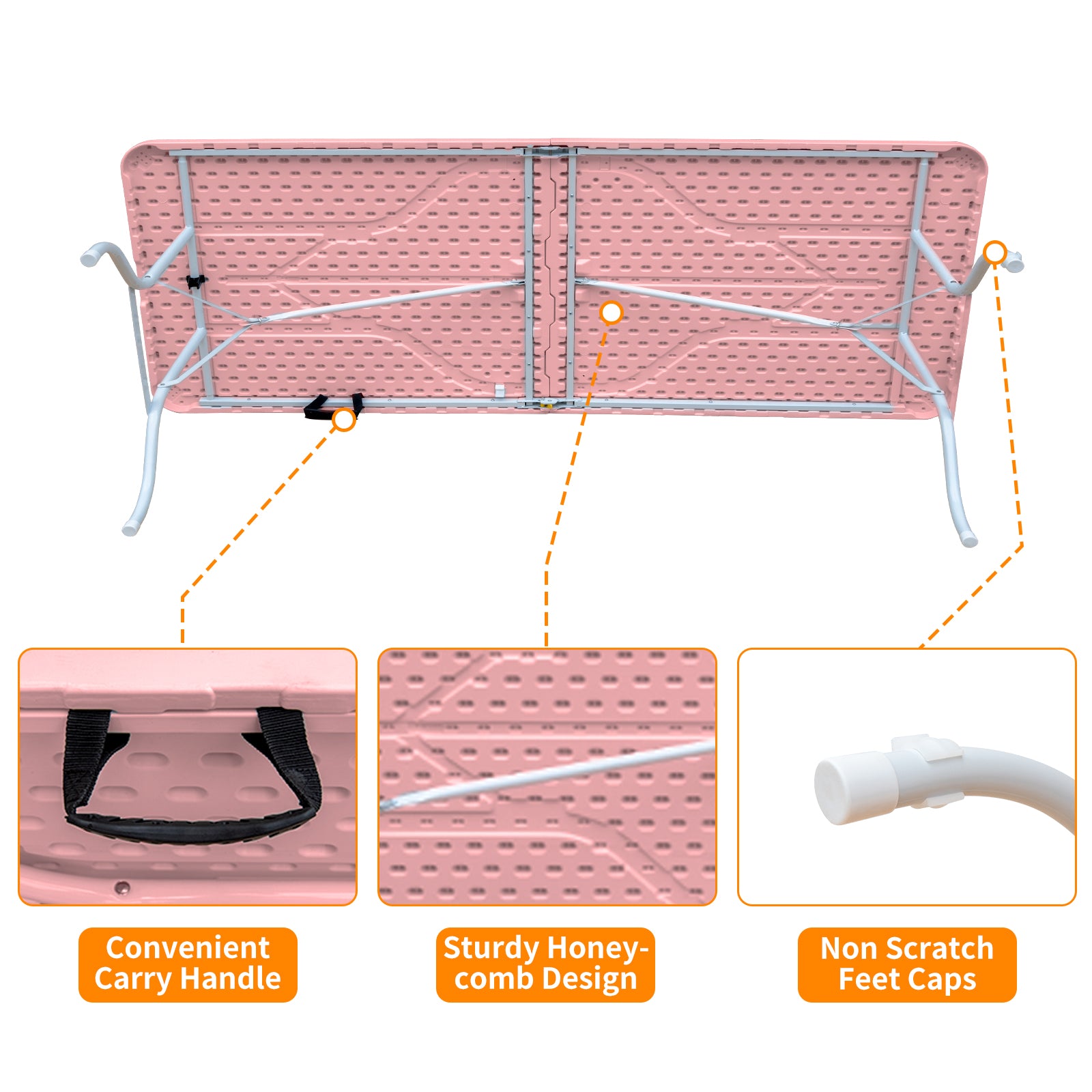 Folding Table 243.9cm Heavy Duty Portable Pink