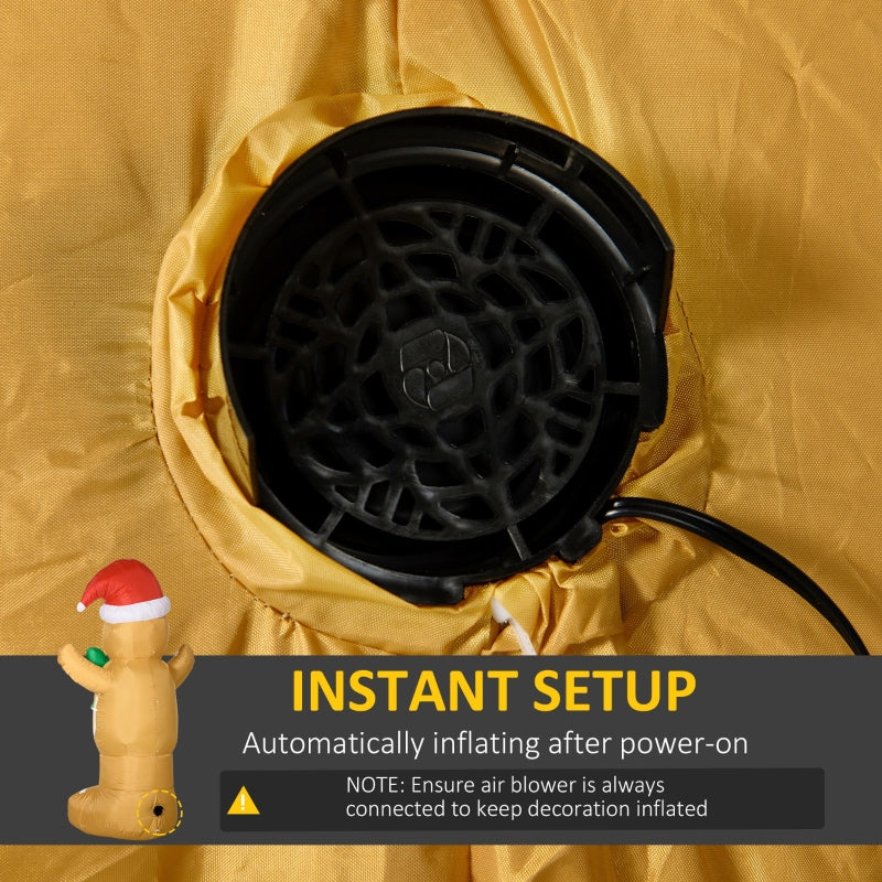 6ft Gingerbread Man Inflatable with Santa Hat and LED Lights, Outdoor Polyester