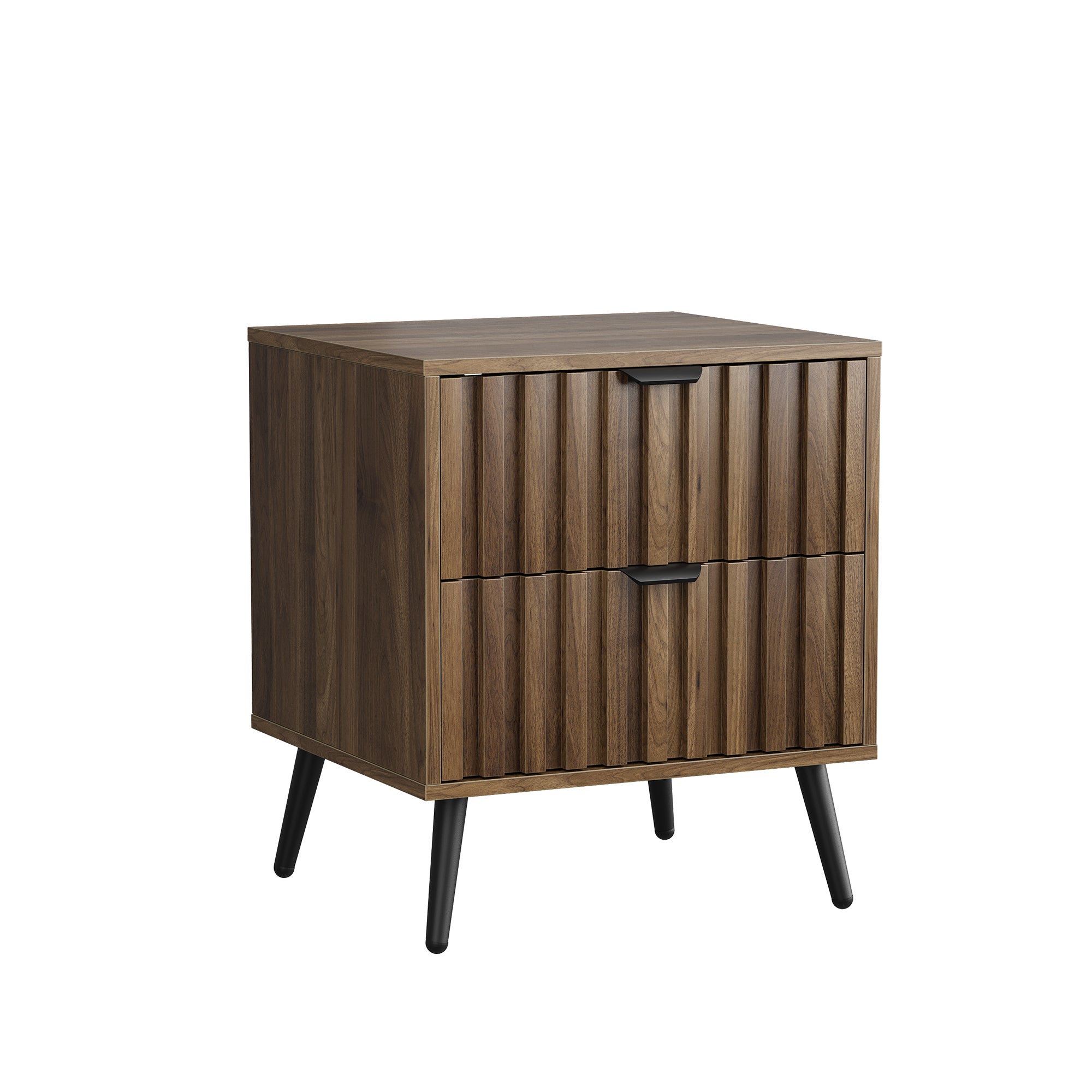 Modern Bedside Table Recessed Design 2 Drawers 45x40x53 cm - Walnut