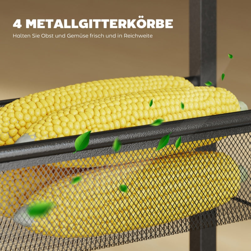 Kitchen Trolley 5-Tier with Worktop, Wheels & Handle - Black