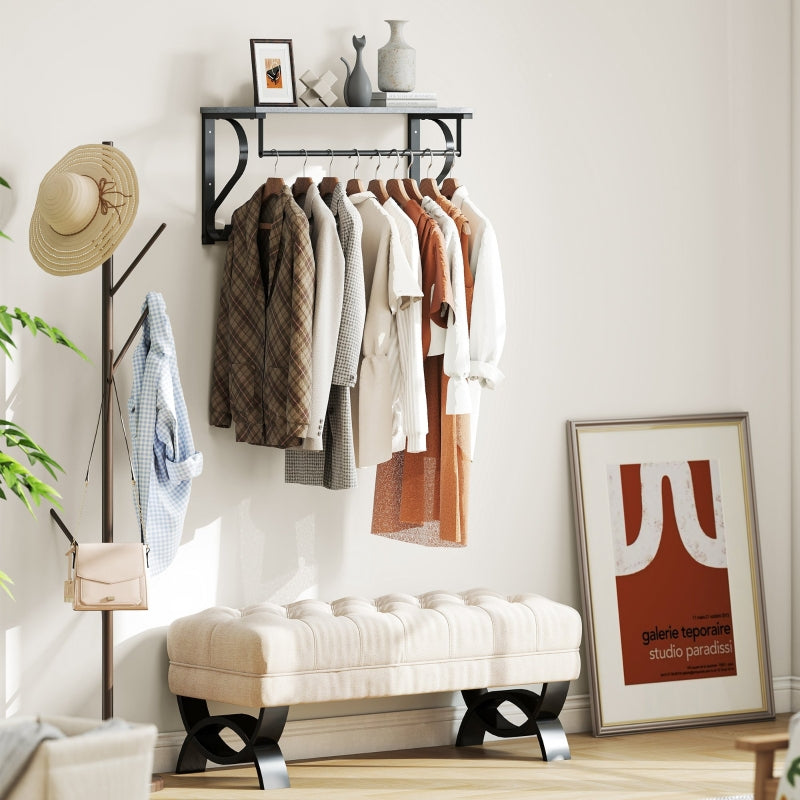 Wall-Mounted Clothes Rack, 5 Hooks with Top Compartment, Grey