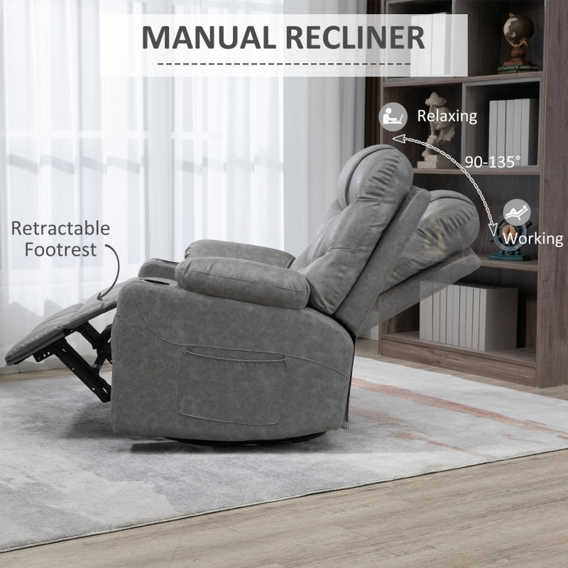 Recliner Armchair Thick Padded Faux Leather - Light Grey