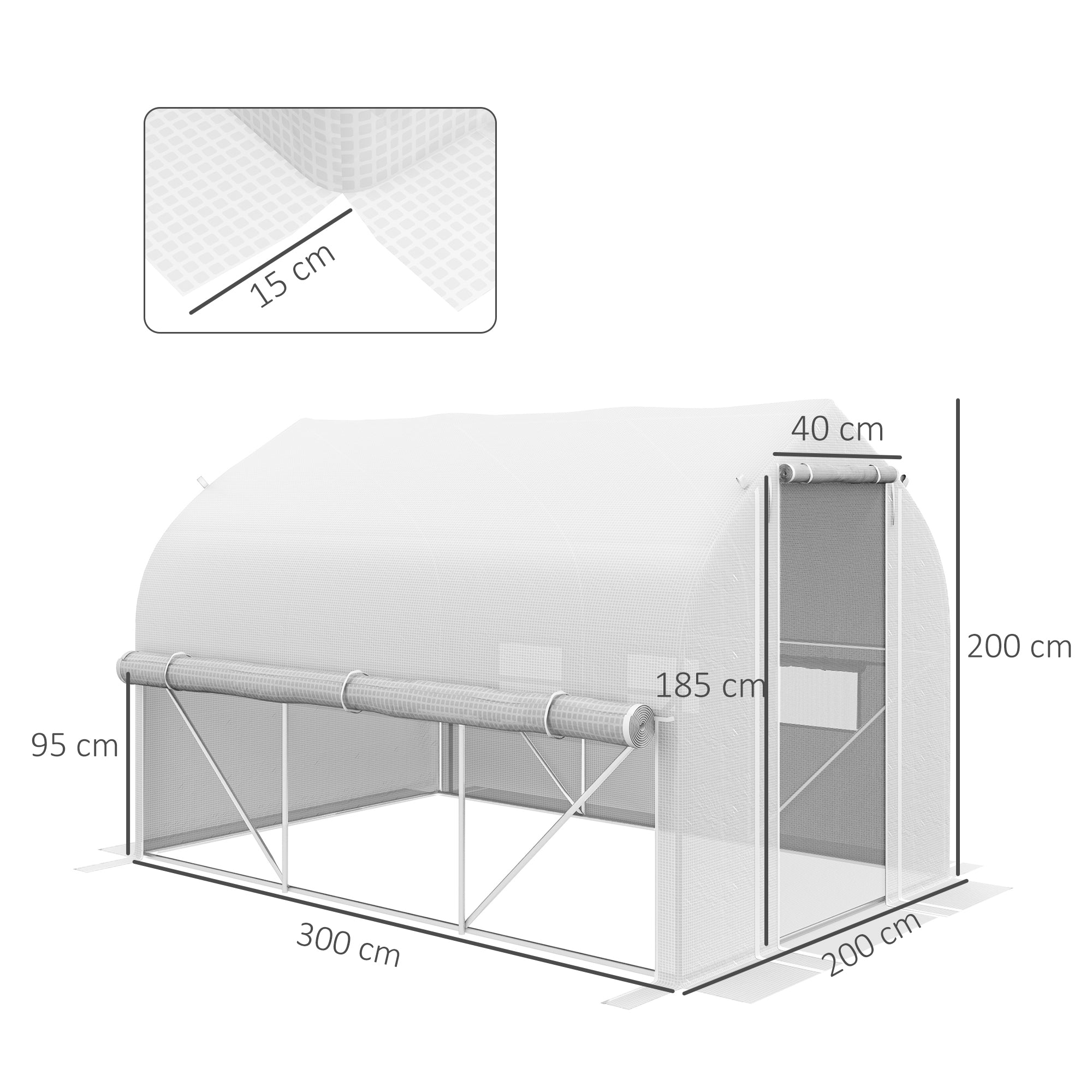 3 x 2(m) Walk-in Polytunnel Greenhouse, Zipped Sidewalls, 6 Mesh Windows, White PE Cover