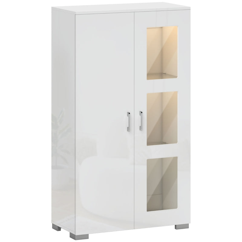 High Gloss Sideboard Display Cabinet with RGB LED Lights, Glass Doors and Shelves, White