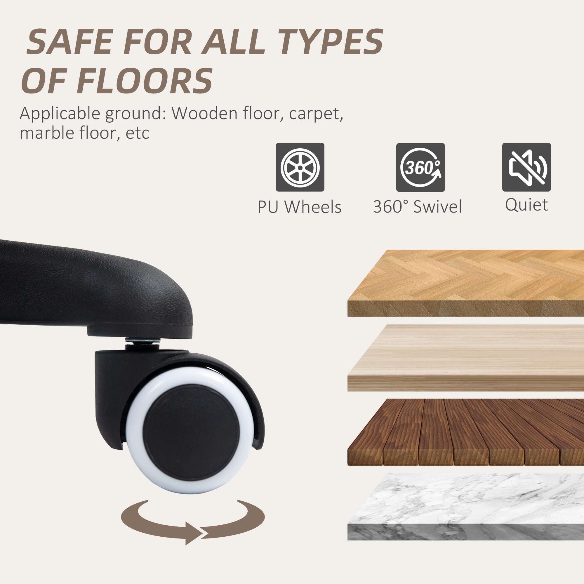 Microfiber Office Chair with Massage Lumbar Pillow and Wheels, Brown